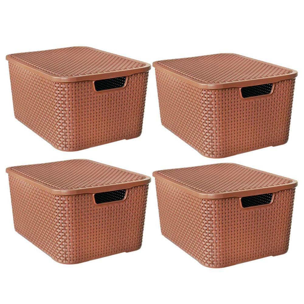 Kit 4 Caixas Organizadoras Rattan Marrom 15 Litros Com Tampa 25592 Arqplast