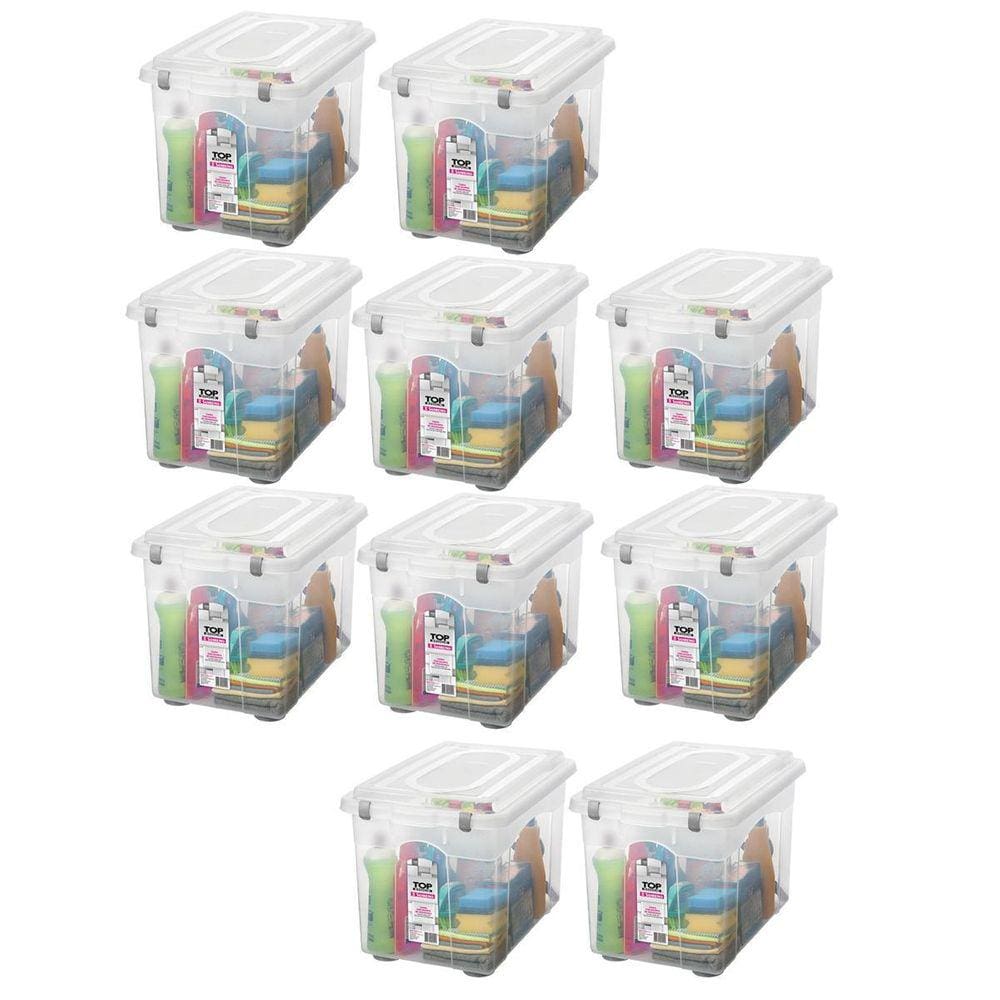 Kit 10 Organizador De Escritório 56,1L Transparente Tampa