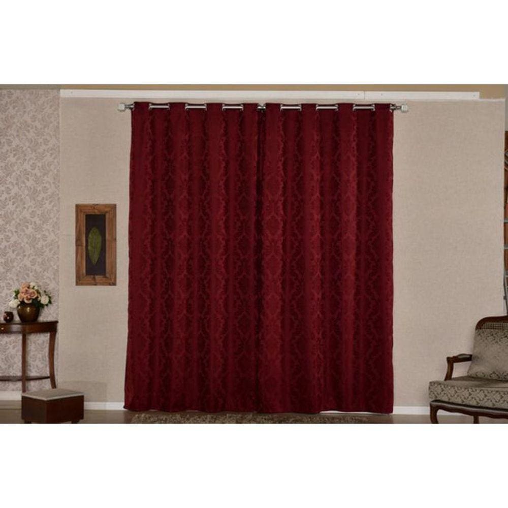 Cortina Sala Jacquard Tecido Semi Blackout Bordo 4,00X2,50