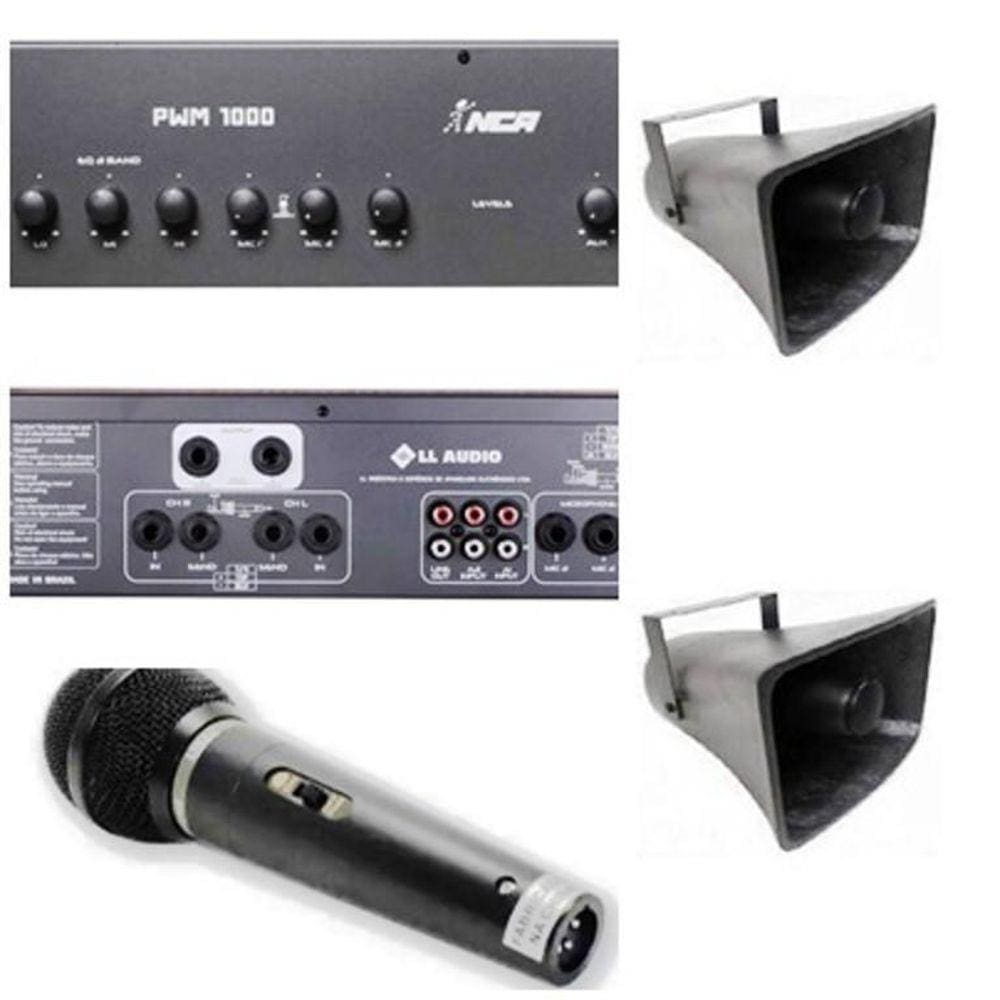 Corneta Fibrasom G086 4 Pçs + Amplificador Pwm1000+Microfone