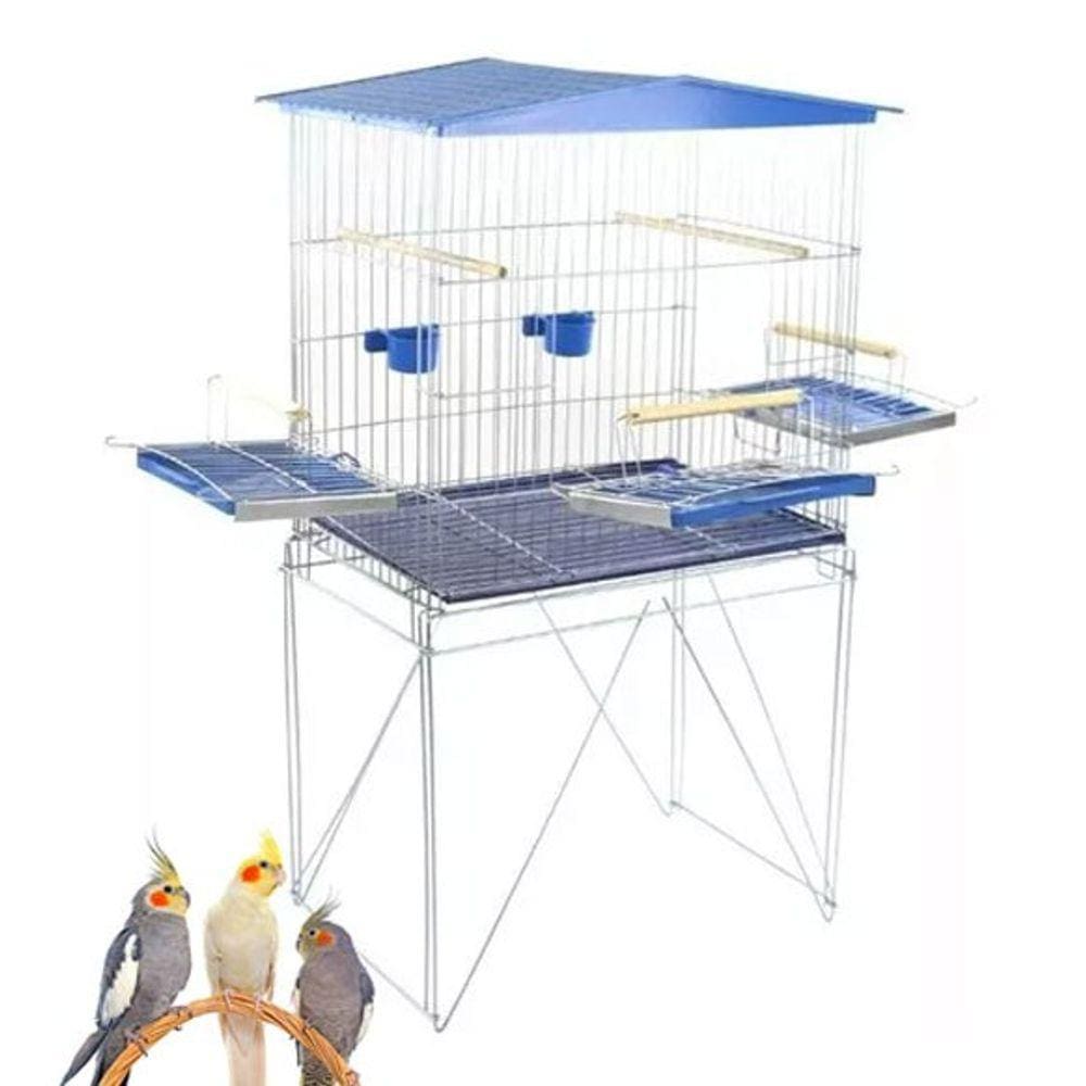 Viveiro Desmontável Triplex Para Calopsita Bandeja Metálica Azul