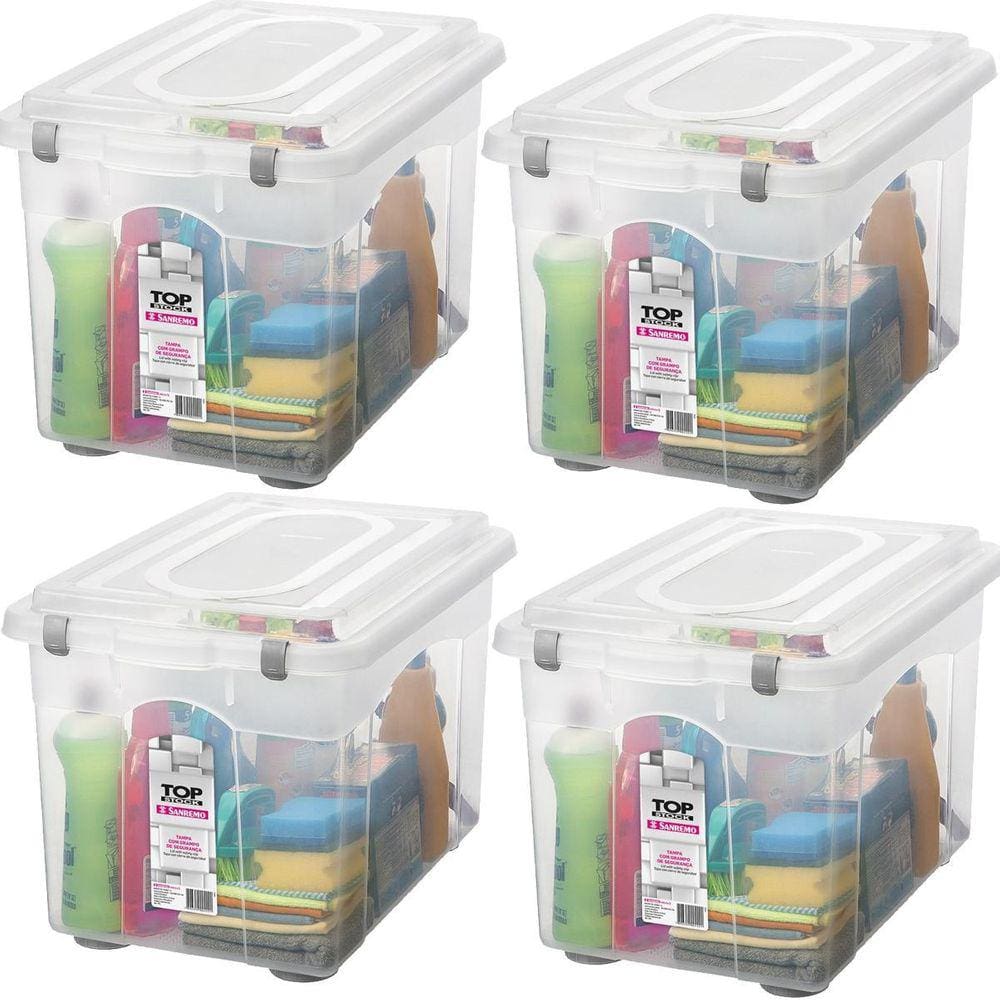 Kit 4 Organizador De Escritório 56,1L Transparente Com Tampa