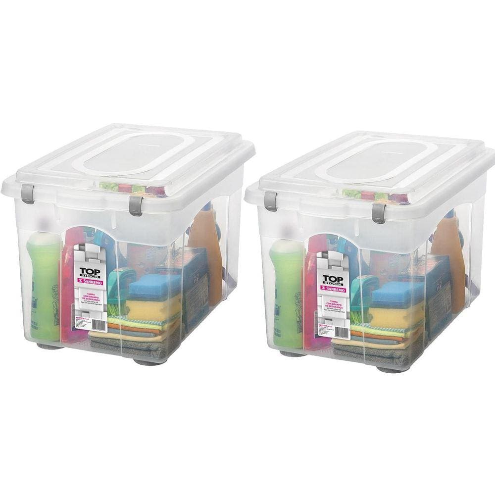 Kit 2 Organizador De Escritório 56,1L Transparente Com Tampa