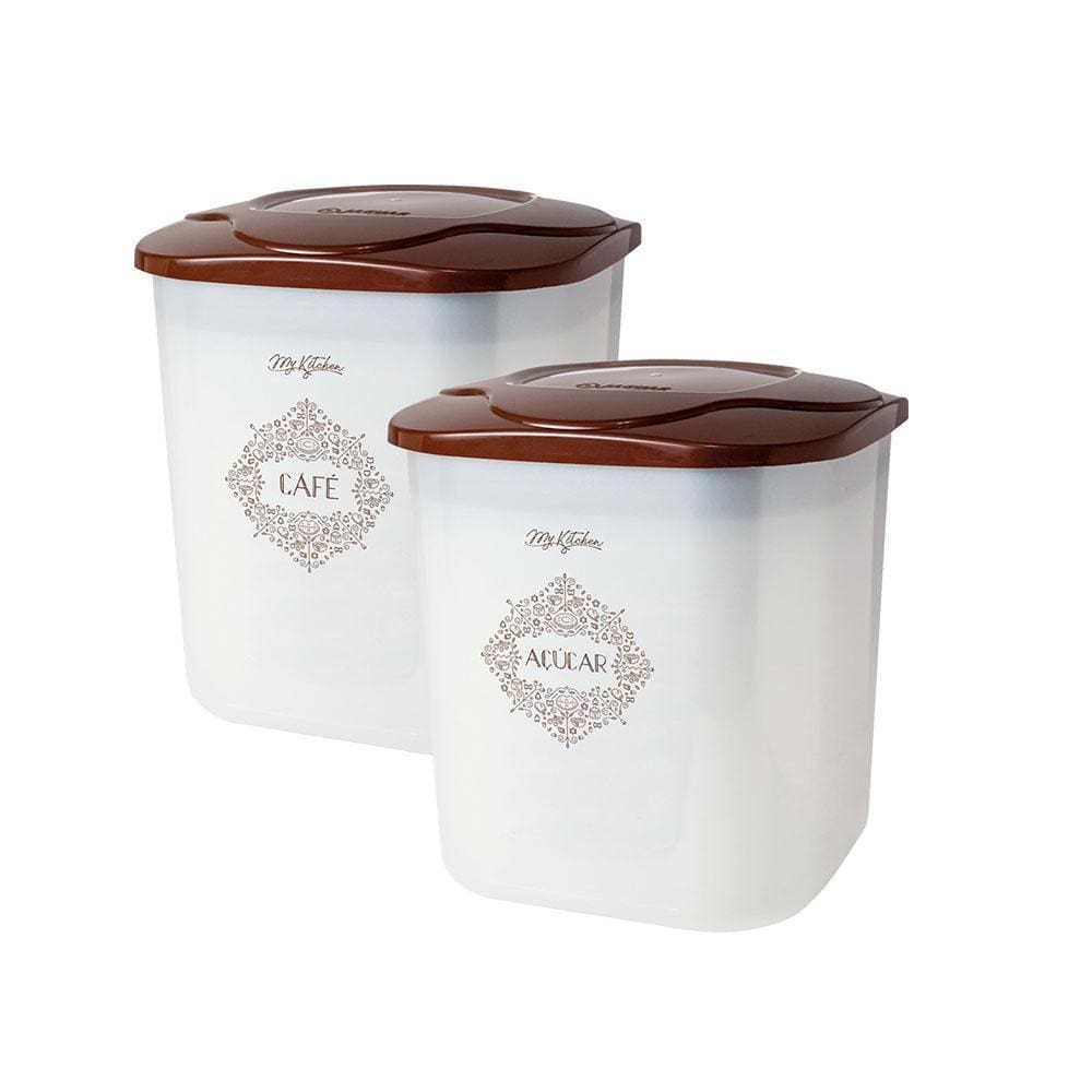 Kit 2 Potes Café E Açúcar Plástico Tampa Médio 1,75 Litros