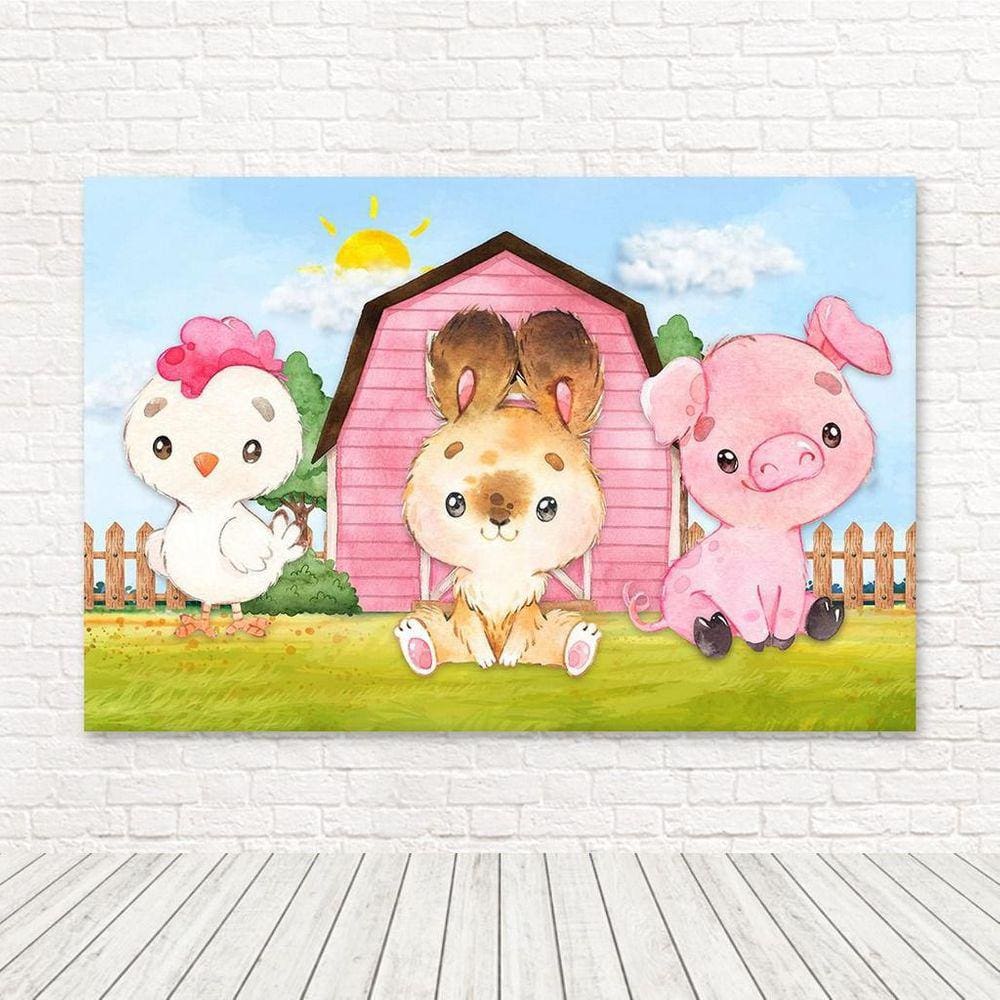 Painel Retangular Sublimado Fazendinha Rosa 2,0X1,5 Frt-4185