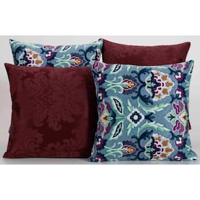 Kit 4 Almofadas Para Sofá Estampa Vinho Com Azul Floral
