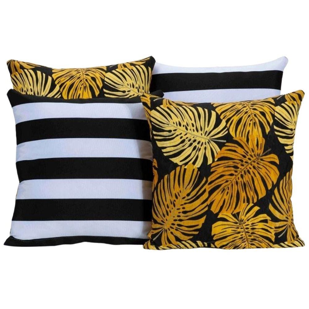 Kit 4 Capas De Almofada Para Sofá Estampa Preto Com Amarelo