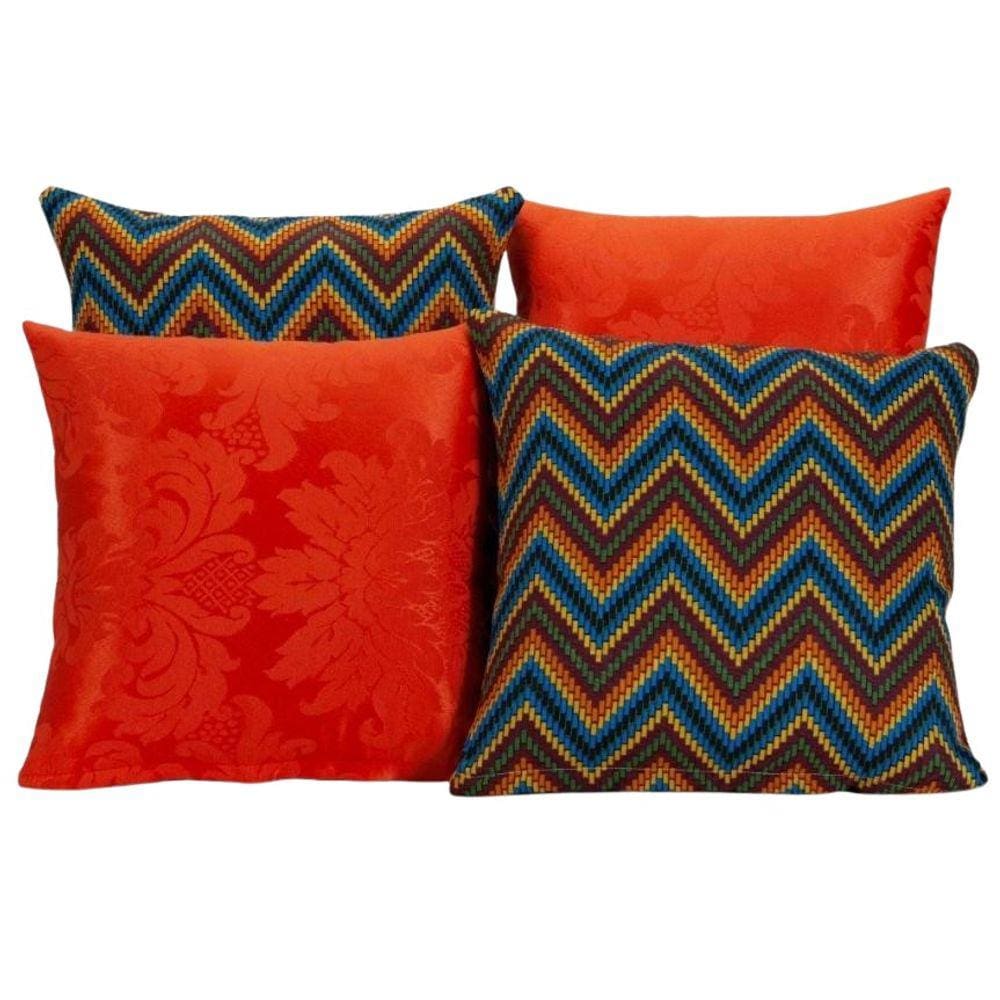 Kit 4 Capas De Almofada Para Sofá Estampa Vermelho Listrado