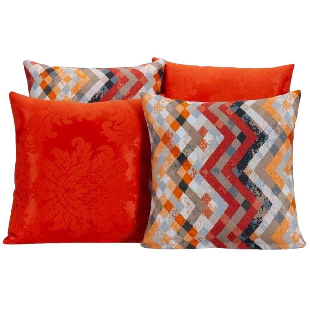Kit 4 Capas De Almofada Para Sofá Estampa Laranja Ziguezague