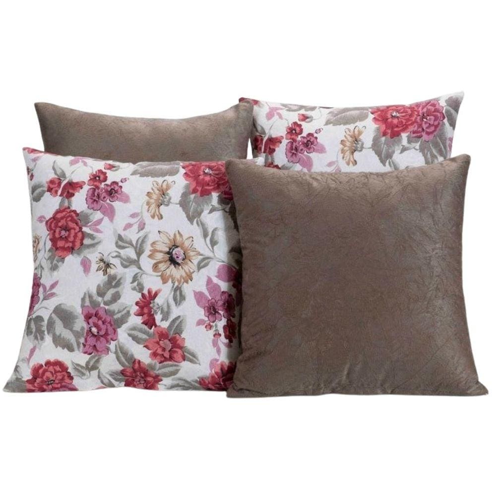 Kit 4 Capas De Almofada Para Sofá Estampa Cáqui Floral