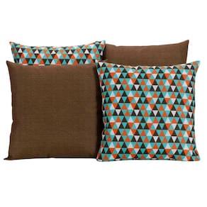 Kit 4 Capas De Almofadas Marrom Com Geométrico Colorido
