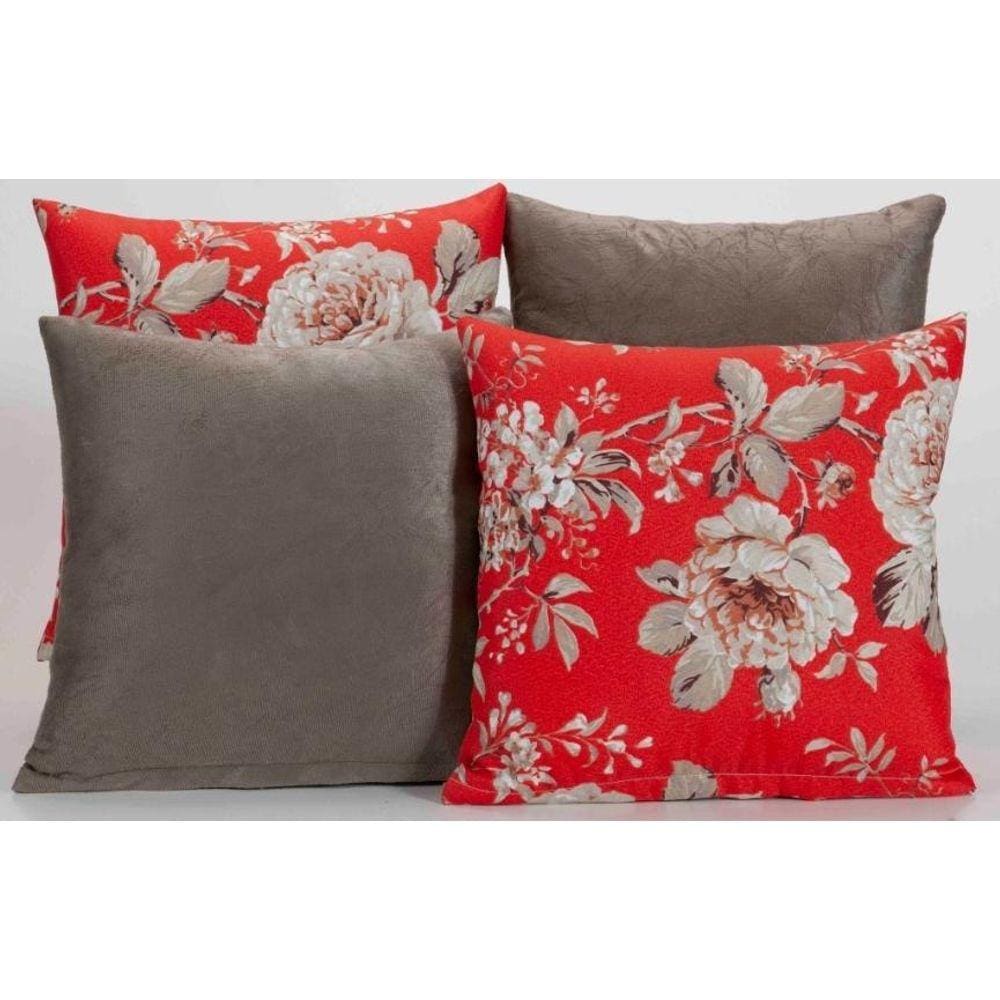 Kit 4 Almofadas Para Sofá Estampa Cáqui Com Vermelho