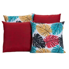 Kit 4 Capas De Almofadas Vermelha Com Folhas Coloridas