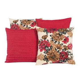 Kit 4 Capas De Almofadas Vermelho Com Flores Coloridas - 002