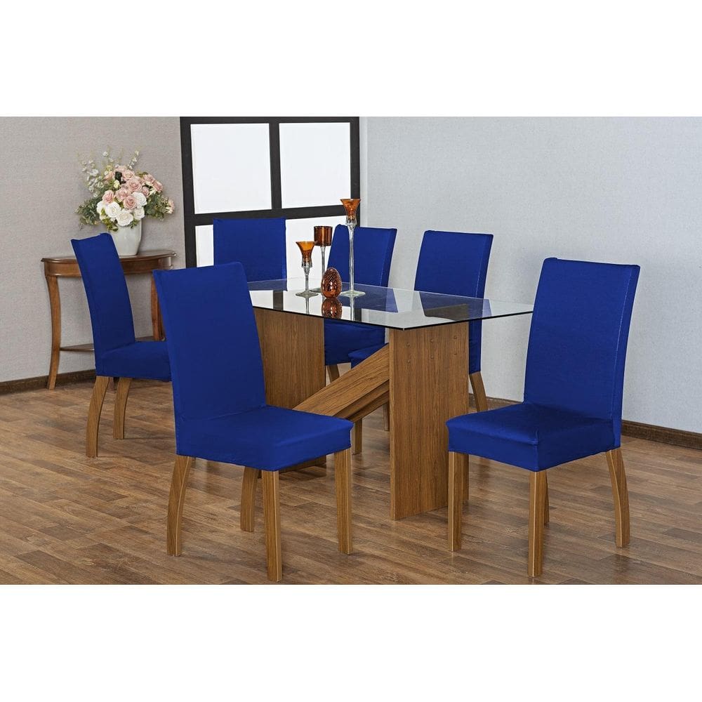 Kit 6 Capas Para Cadeira De Jantar Malha Azul