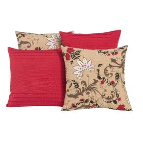 Kit 4 Almofadas Para Sofá Vermelho Com Flores Coloridas 001