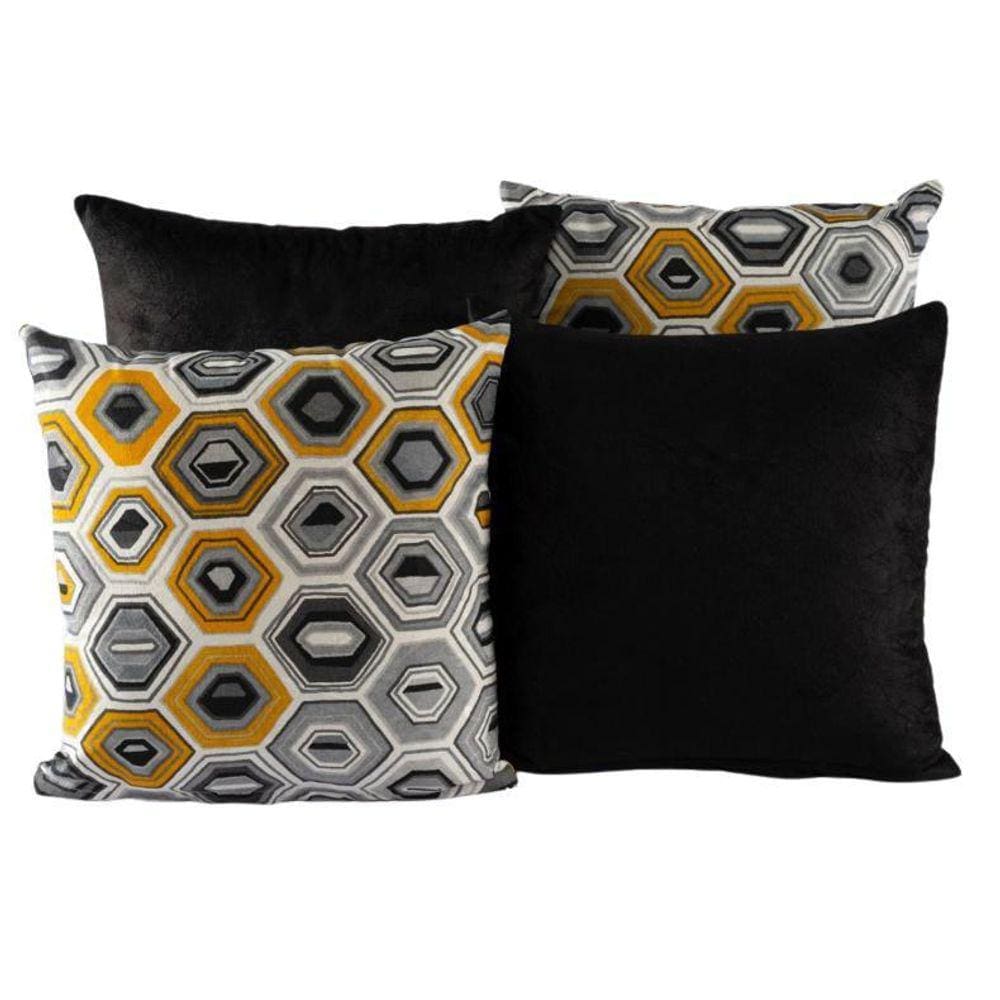 Kit 4 Almofadas Jacquard Decorativas 40X40 Preto - 006