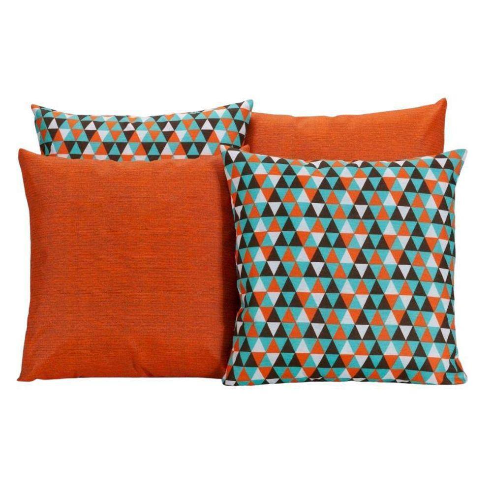 Kit 4 Capas De Almofada Geométrica Laranja Com Azul Turquesa