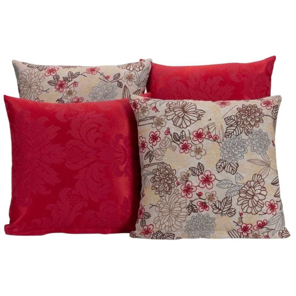 Kit 4 Capas De Almofada Para Sofá Estampa Vermelho Floral