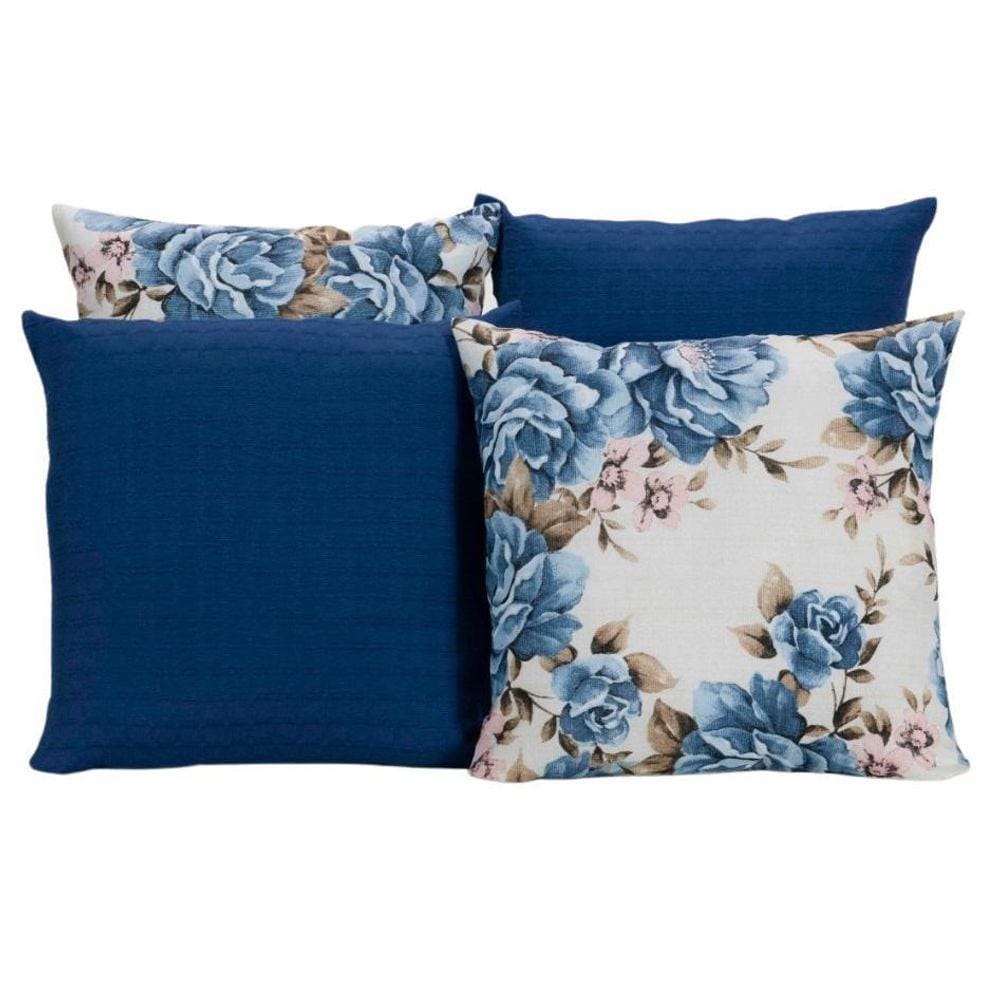 Kit 4 Capas De Almofadas Para Sofá Estampa Flores Azuis