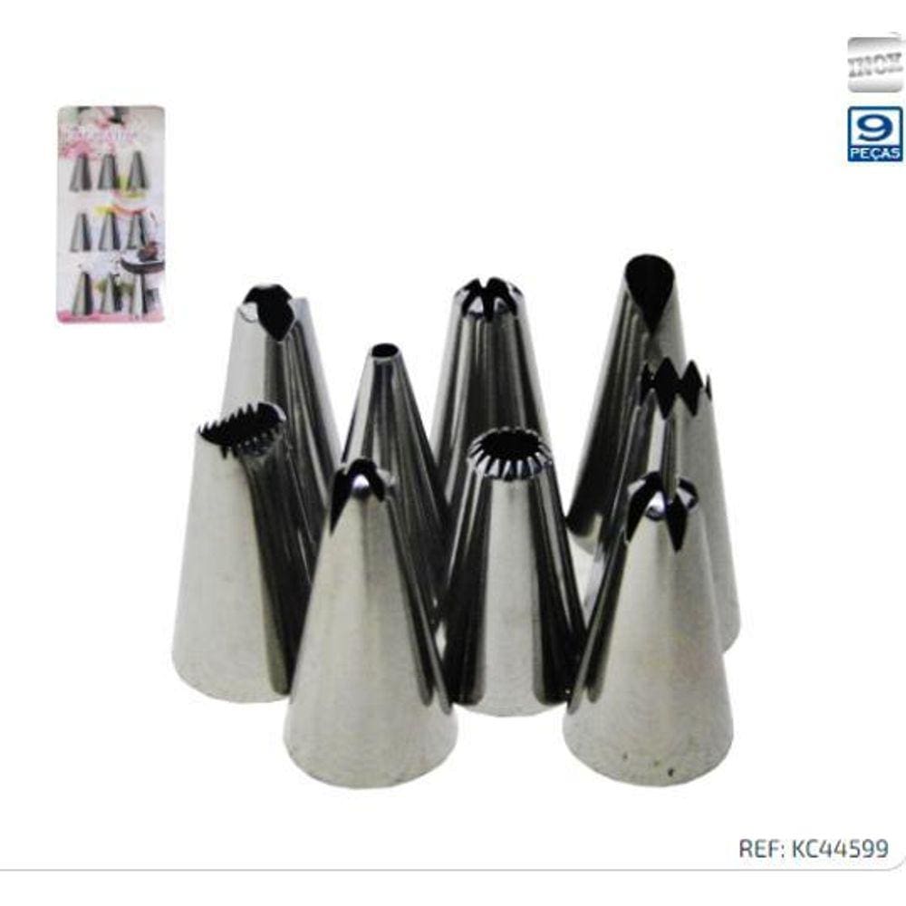 Kit Bico Confeiteiro Decorador De Bolo Em Inox 9 Pçs