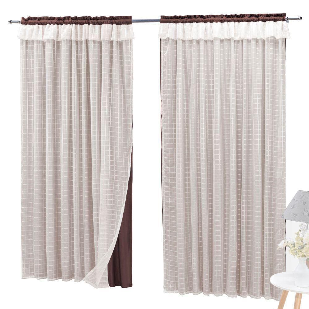 Cortina Semiblackout E Voal 3,00 X 2,60 Trilho Suisso Tabaco