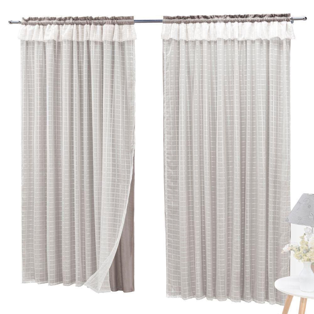 Cortina Semiblackout E Voal 3,00 X 2,60 Trilho Suisso Palha