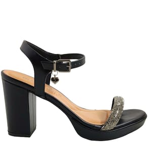 Sandália Feminina Salto Grosso Alto Meia Pata com Strass Ramarim 2333204
