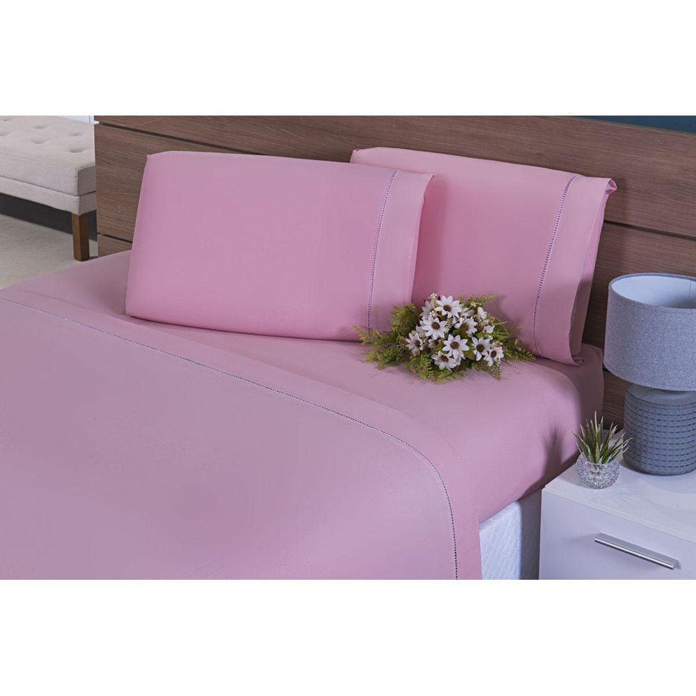 Jogo De Lençol Cama Viúva 100% Algodão 200 Fios 4 Peças Rose