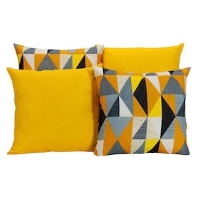 Kit 4 Capas De Almofadas Amarelo Com Geométrico Colorido