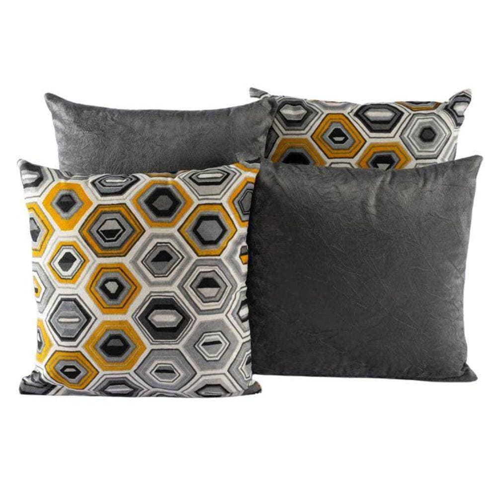 Kit 4 Almofadas Jacquard Decorativas 40X40 Cinza - 008