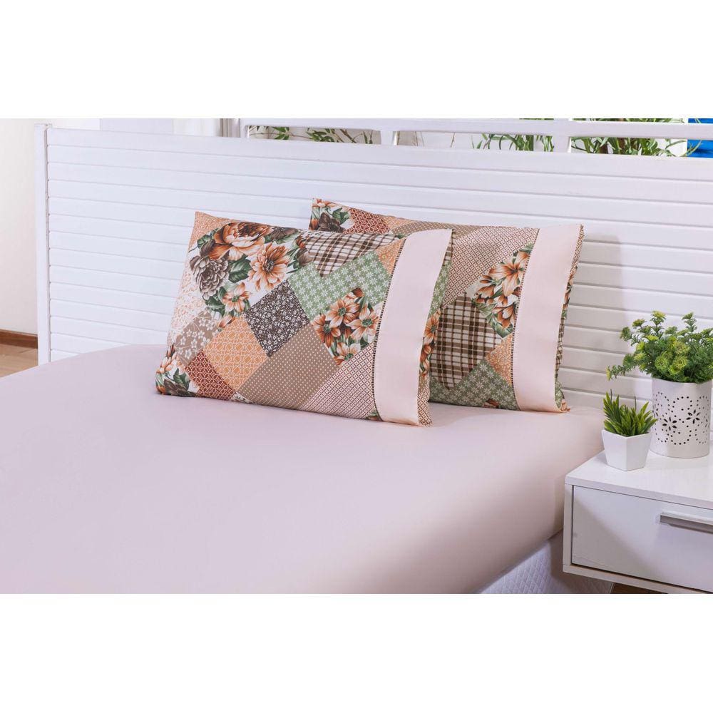 Jogo Lençol Queen Size 3 Peças 100% Algodão Estampado Salmon