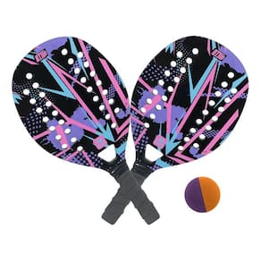 Kit 2 Raquetes Lilás Madeira Beach Tennis De Praia Com Bolinha