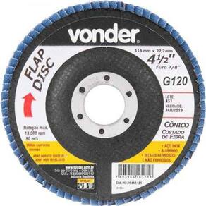 Flap Disc Cônico 4.1/2 G120 C.Fibra - Vonder