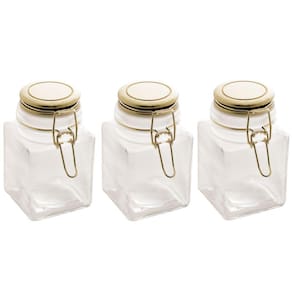 Kit 3 Potes Hermético de Vidro C/ Tampa Metal Geométrico Dourada 280ml