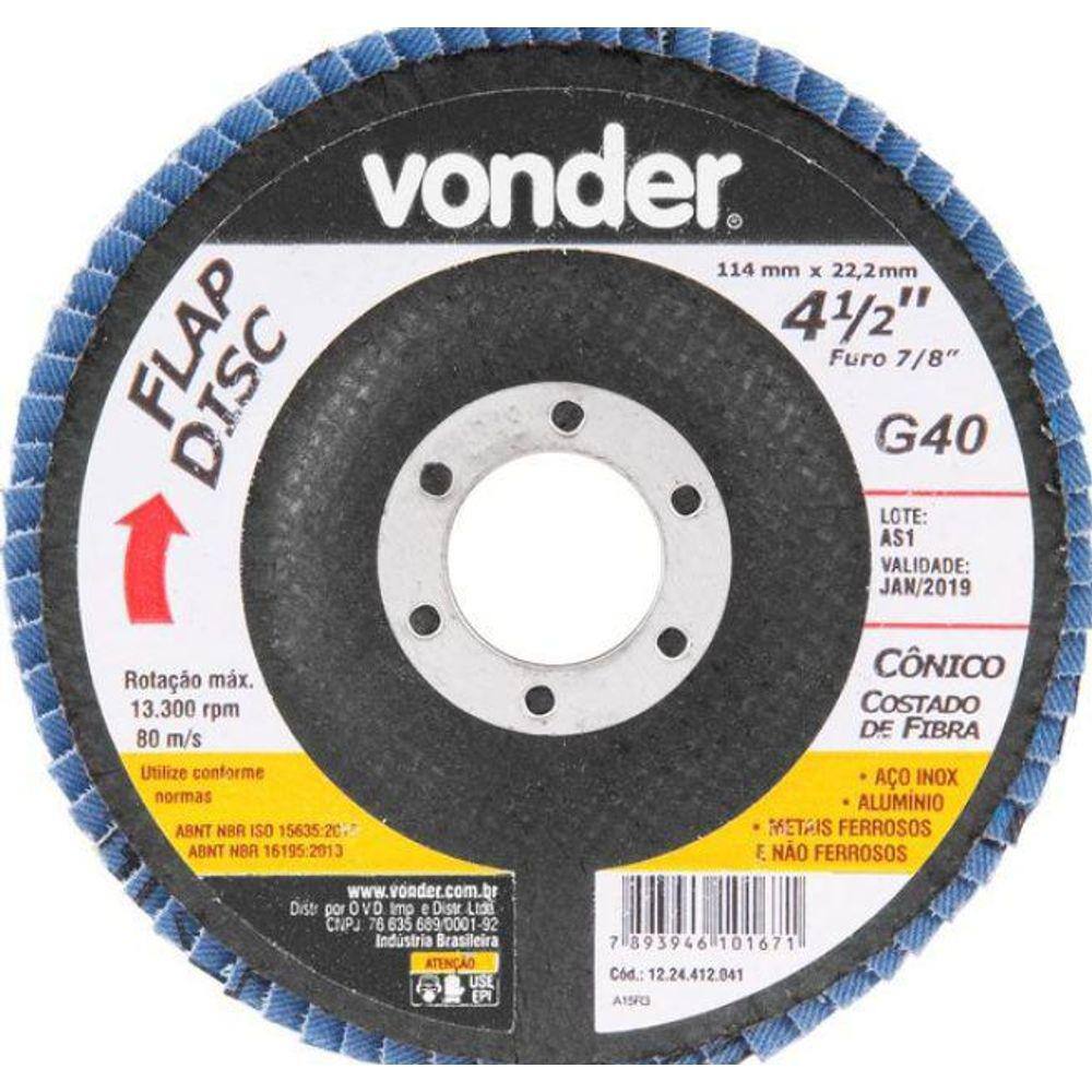 Disco Flap Conico, 4.1/2, G40 - Vonder