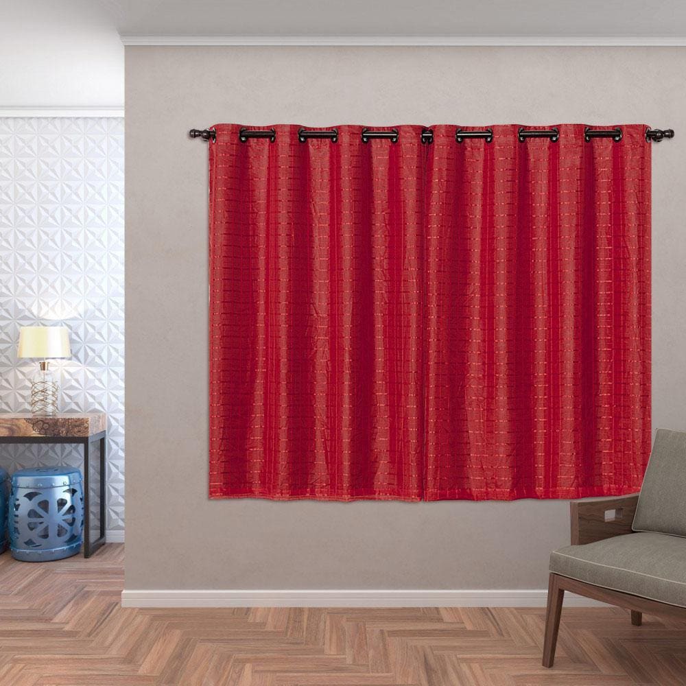 Cortina Blackout Pvc E Tecido Voil Xadrez 2,8 X 1,6 Vermelho