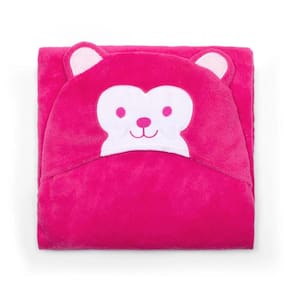 Manta Microfibra Com Capuz 90cm x 90cm Urso Rosa Buetter