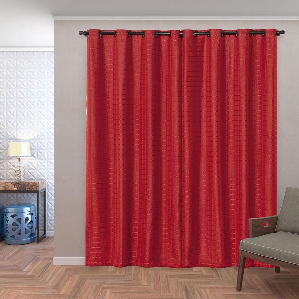 Cortina Blackout Pvc E Tecido Voil Xadrez 2,8 X 2,3 Vermelho
