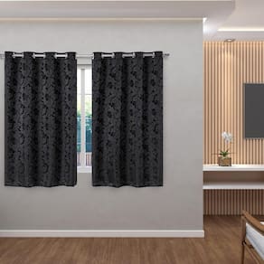 Cortina Jacquard 2,70M X 1,60M Decoração Sala Quarto Preto