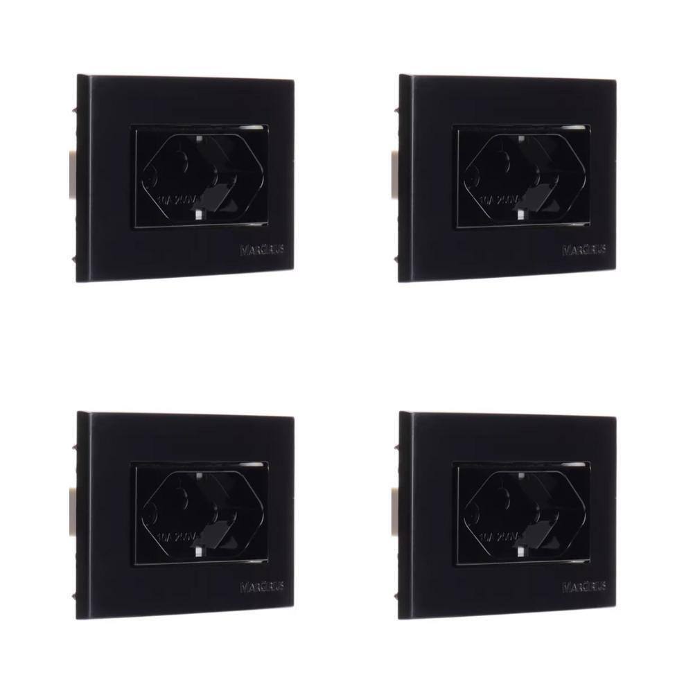 4 Pç Tomada Moveis Margirius 2P+T Preta 10A 250V Nbr14136