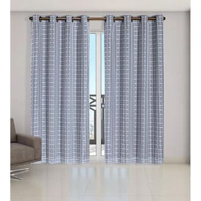 Cortina Voil Xadrez Com Forro Blackout 3,00 X 2,30 Cinza