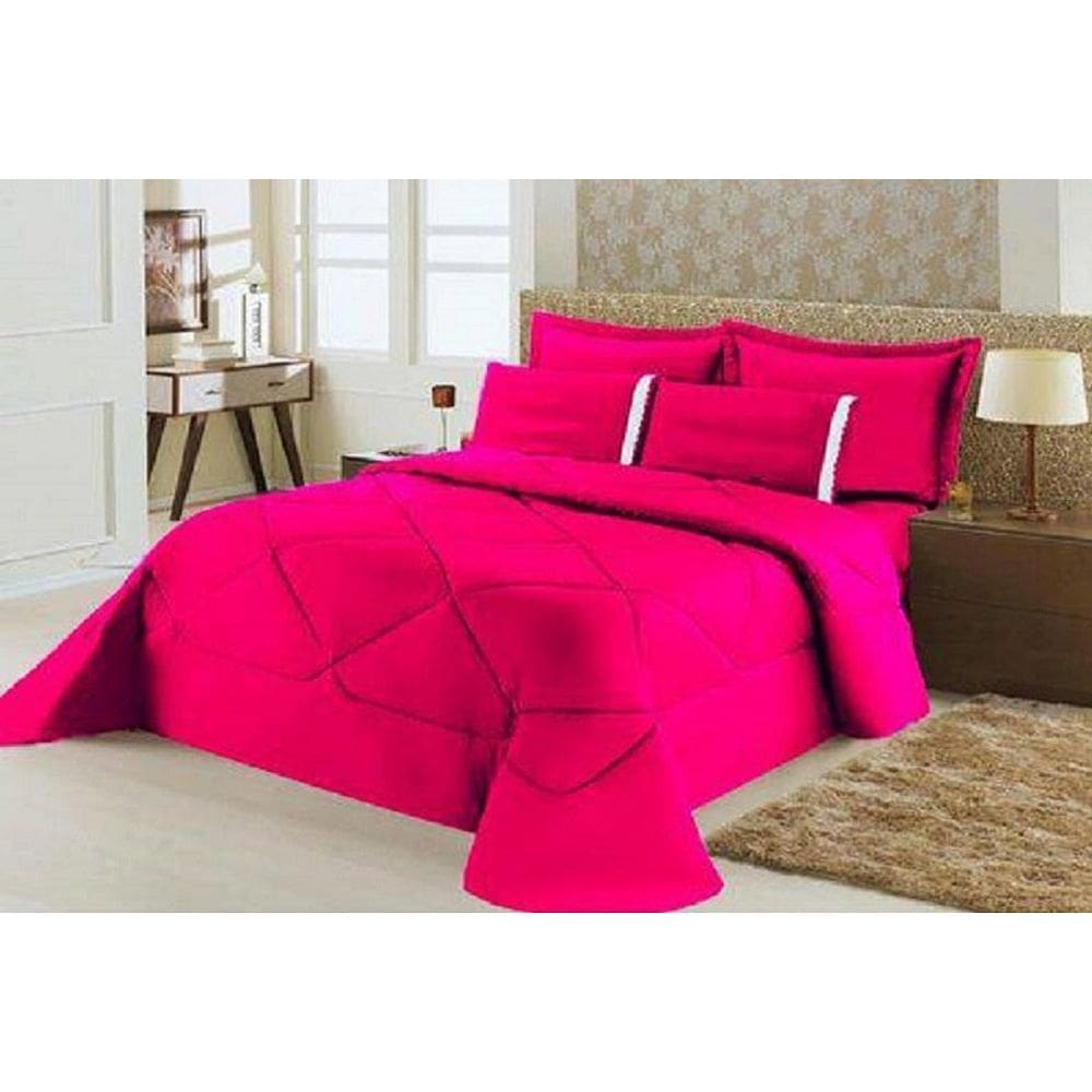 Kit Edredom Requinte Percal + Lençol Queen 6 Peças Pink
