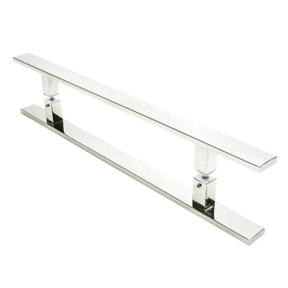 Puxador Inox Duplo Para Porta - Barra Chata Cromado - 40 Cm