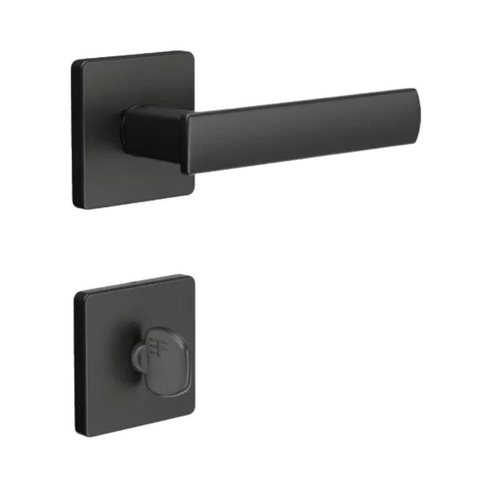 Fechadura 3F Roseta Quadrada Banheiro Preta - 740B117