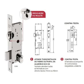 Fechadura Pivotante Rolete Estreito Aluminio Ferro Preta