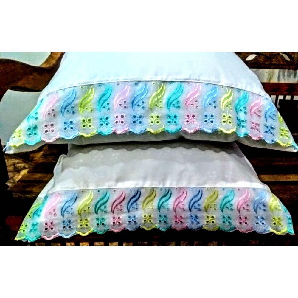 Kit 04 Fronhas Percal 50X90 100% Algodão 200 Bordado Inglês