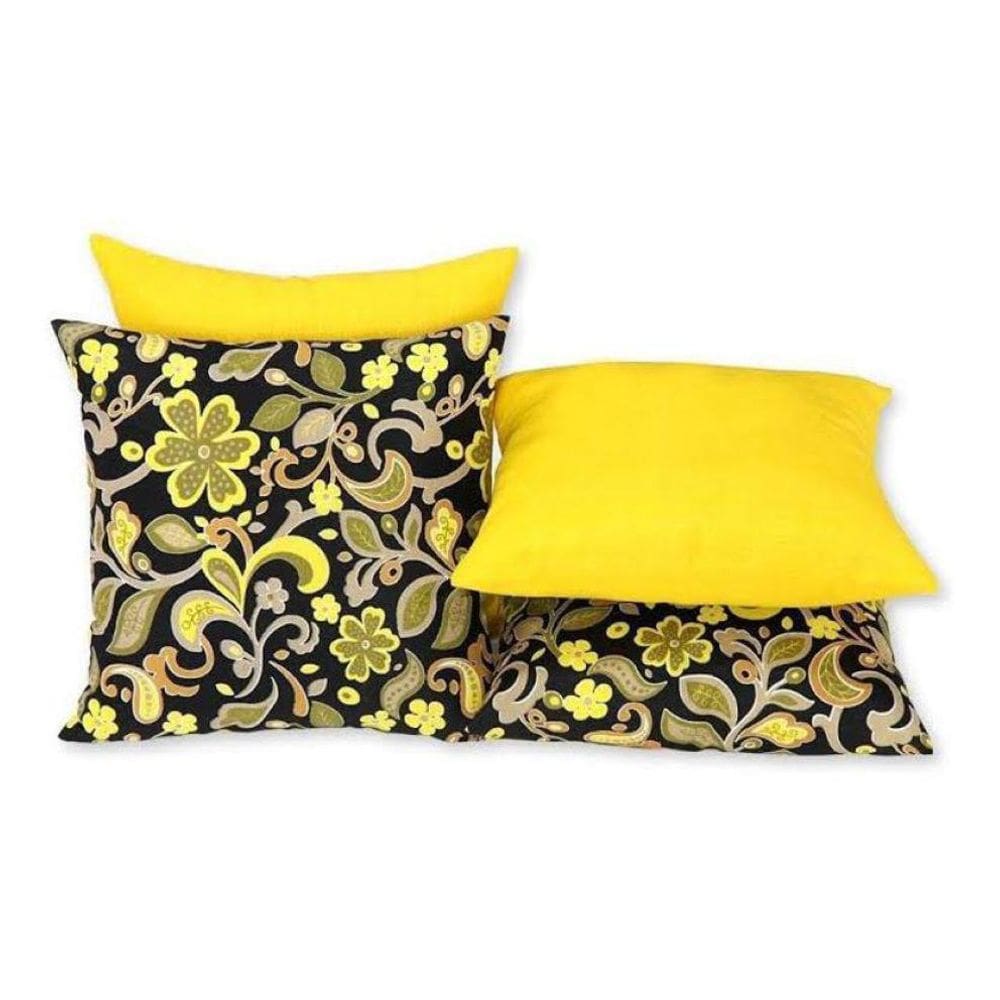 Kit Capa Para Almofada Floral Amarelo 4 Peças