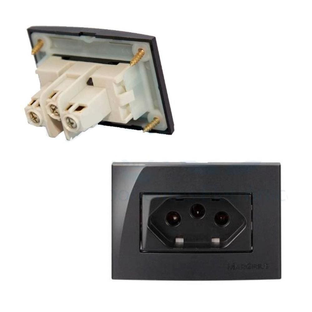 Tomada De Embutir Em Móveis Margirius 10A 2P+T Preta Sleek