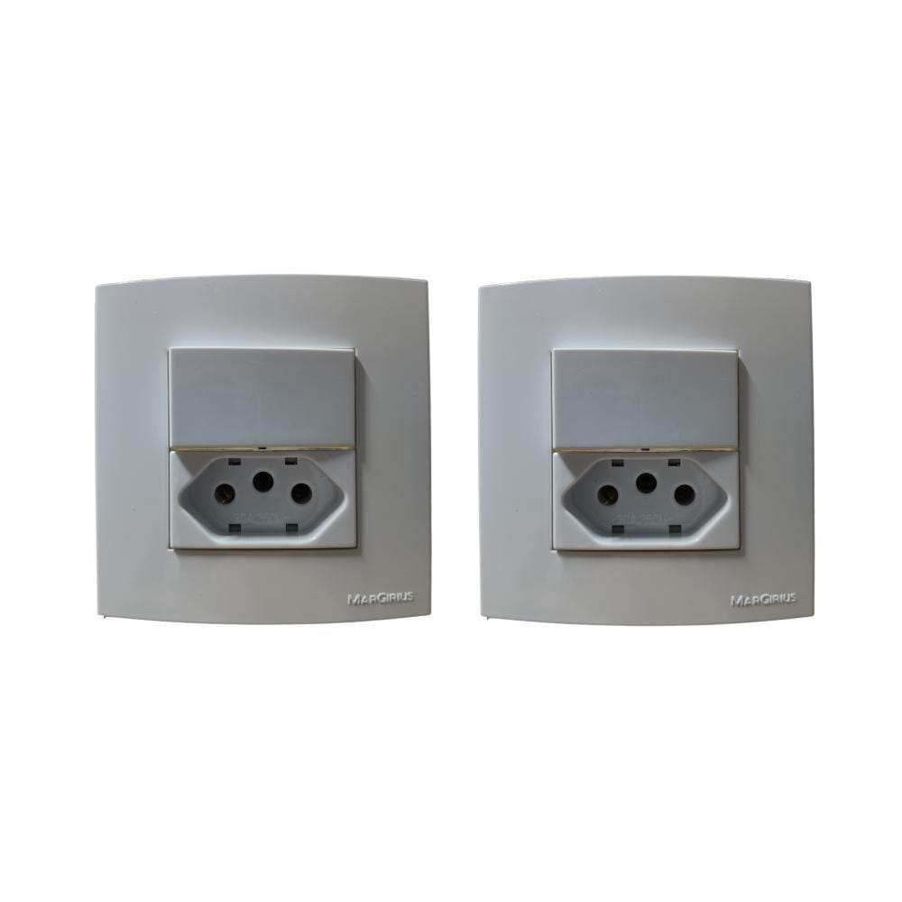 2 Tomadas Dupla Móveis Margirius 20A + Interruptor Branca